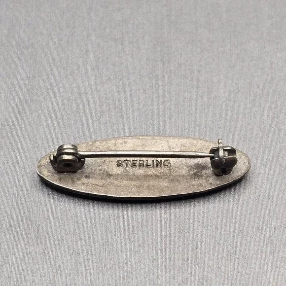 Antique Sterling Silver Guilloche Enamel Rose Brooch 1 1/8" Edwardian Blue Pink - Picture 4 of 10